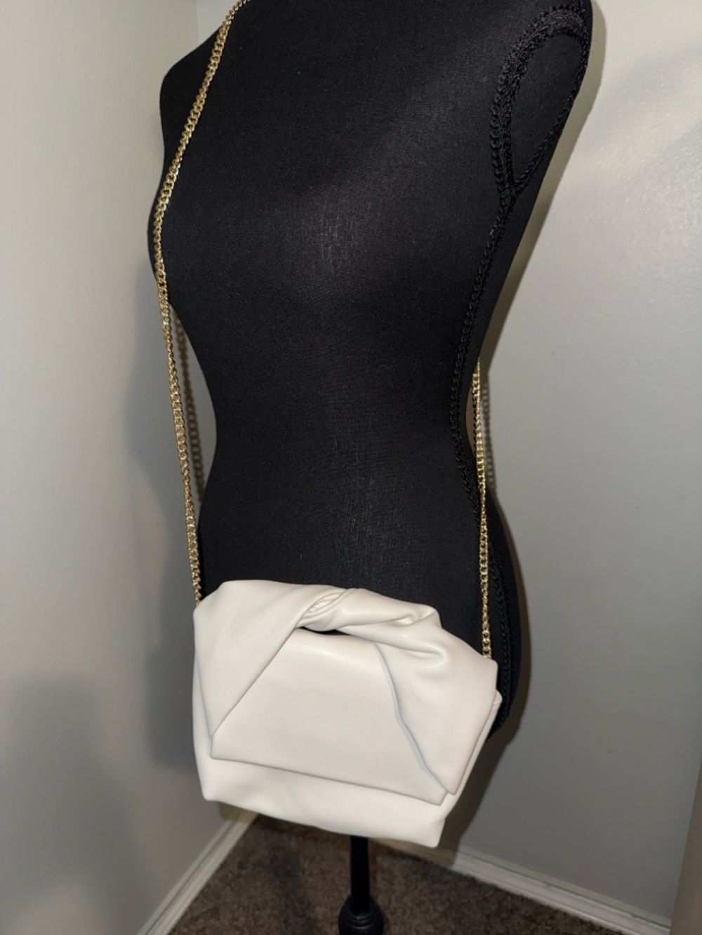 Bellini White Knot Detail Crossbody with Gold Chain